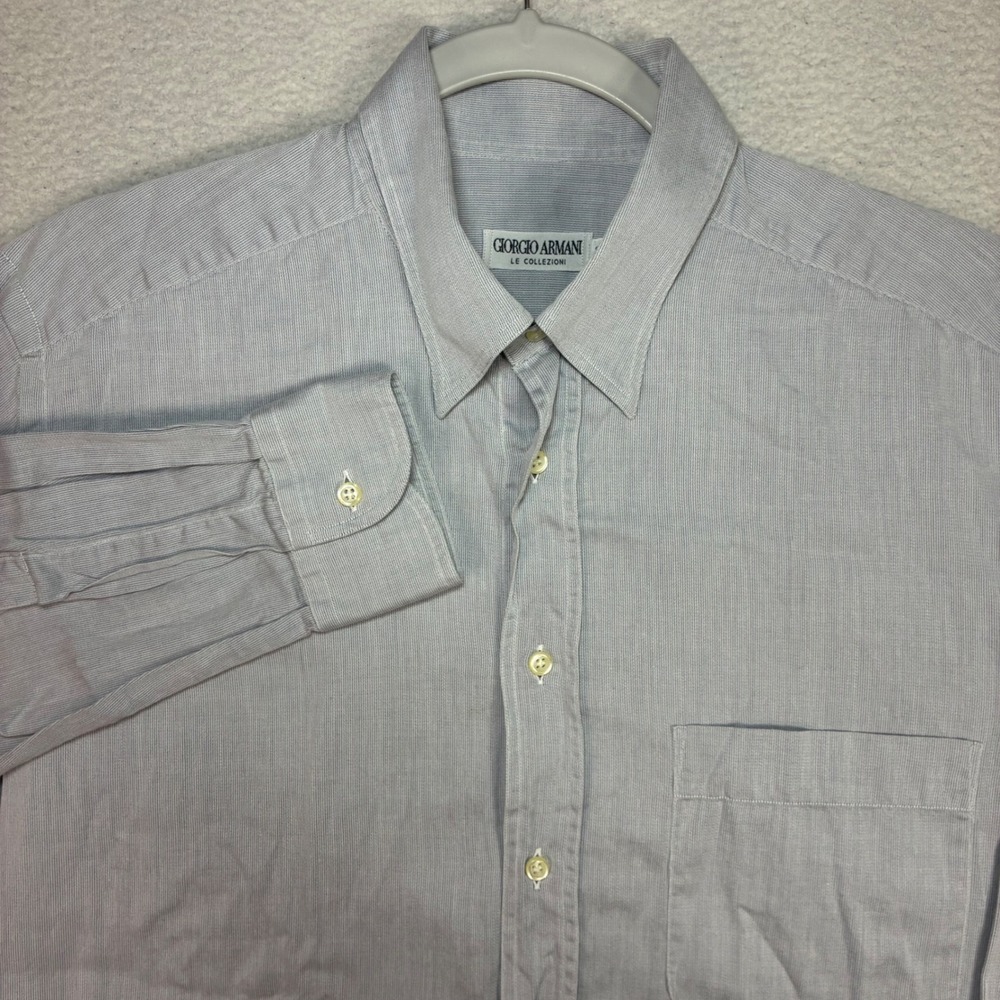 Giorgio Armani Le Collezioni Dress Shirt Men 15.5x39 Blue Striped Luxury Vintage